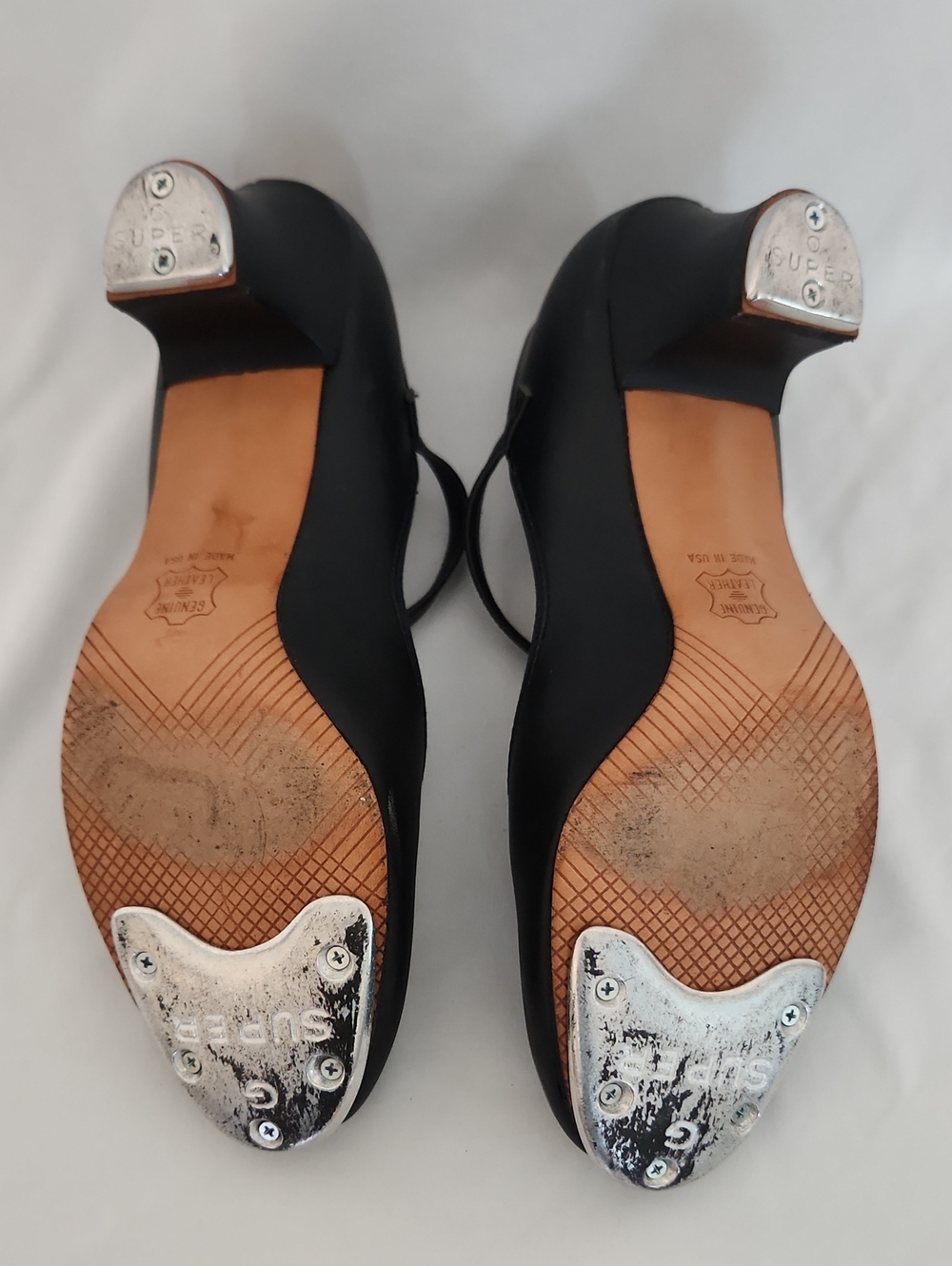 Women's Black "Baby Louis" Mid Heel Buckle Tap Shoes, Wolff-Fording Company, 9M - Picture 5 of 7